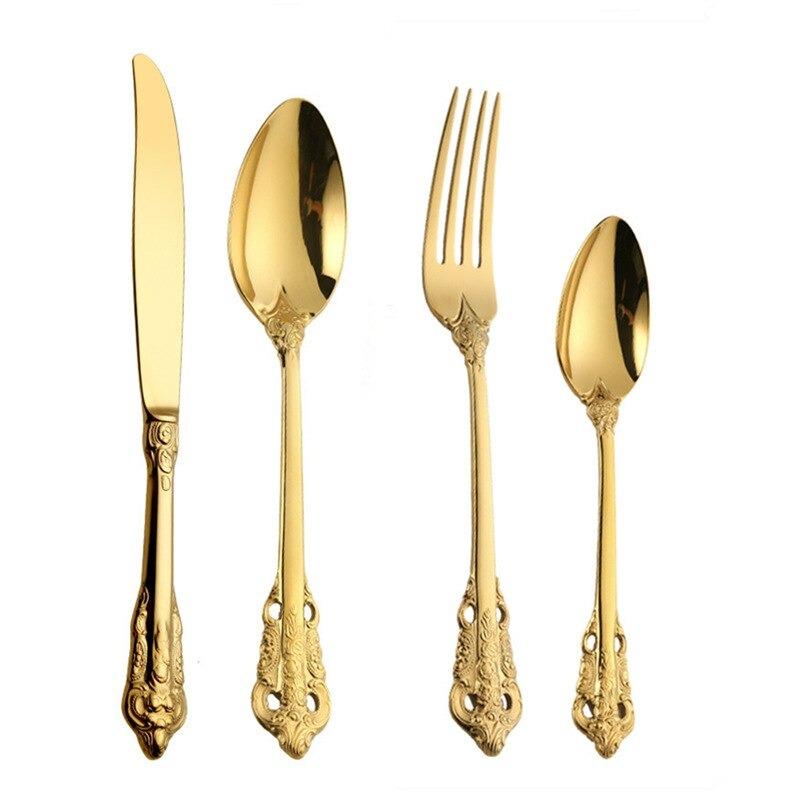 Gold Stainless Steel Cutlery Set – Elegant Silhouette Design
