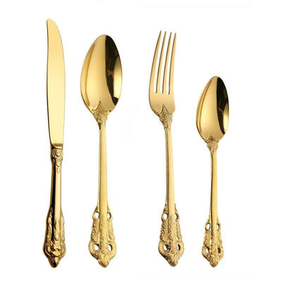 Gold Stainless Steel Cutlery Set – Elegant Silhouette Design