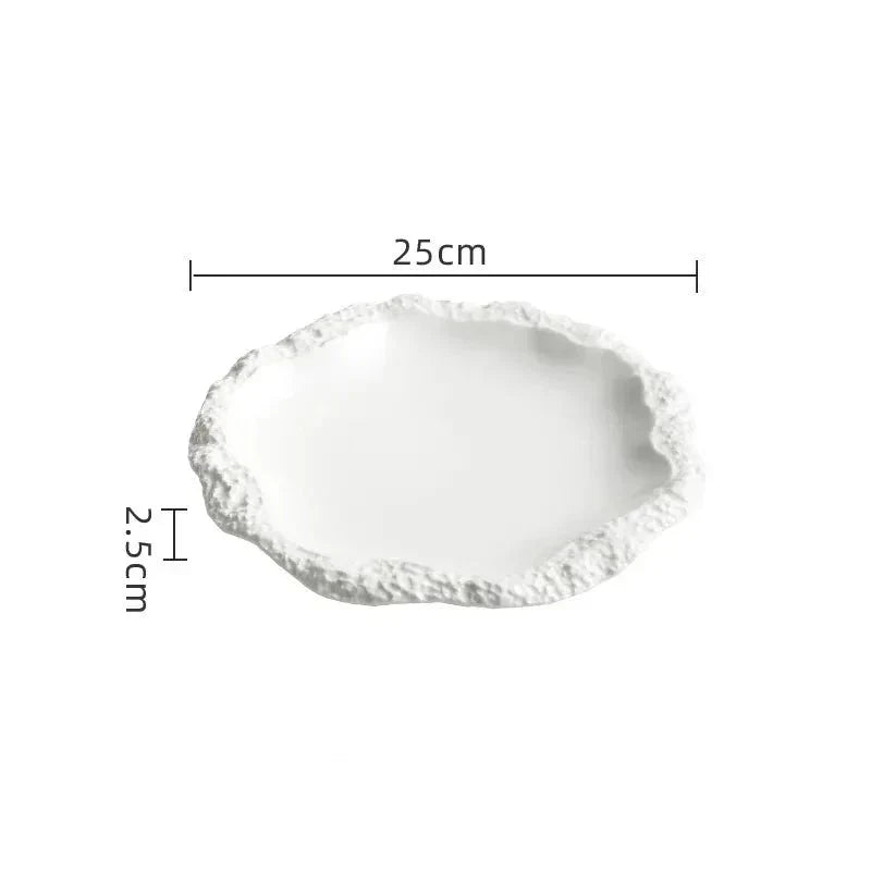 Rock Pattern Edged Ceramic Serving Plate for Stylish Dining