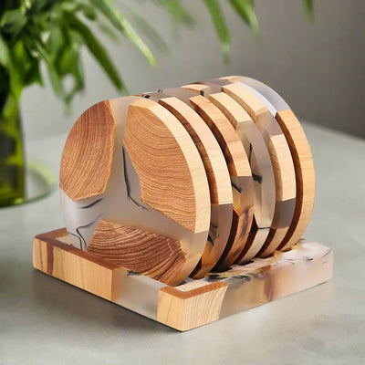 Six Piece Solid Wood Japanese Inspired Coasters Set