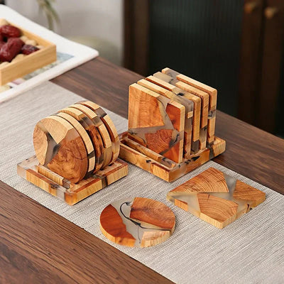 Six Piece Solid Wood Japanese Inspired Coasters Set