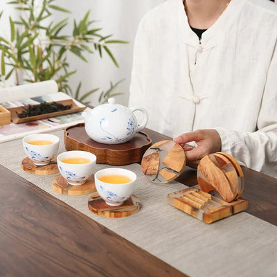 Six Piece Solid Wood Japanese Inspired Coasters Set