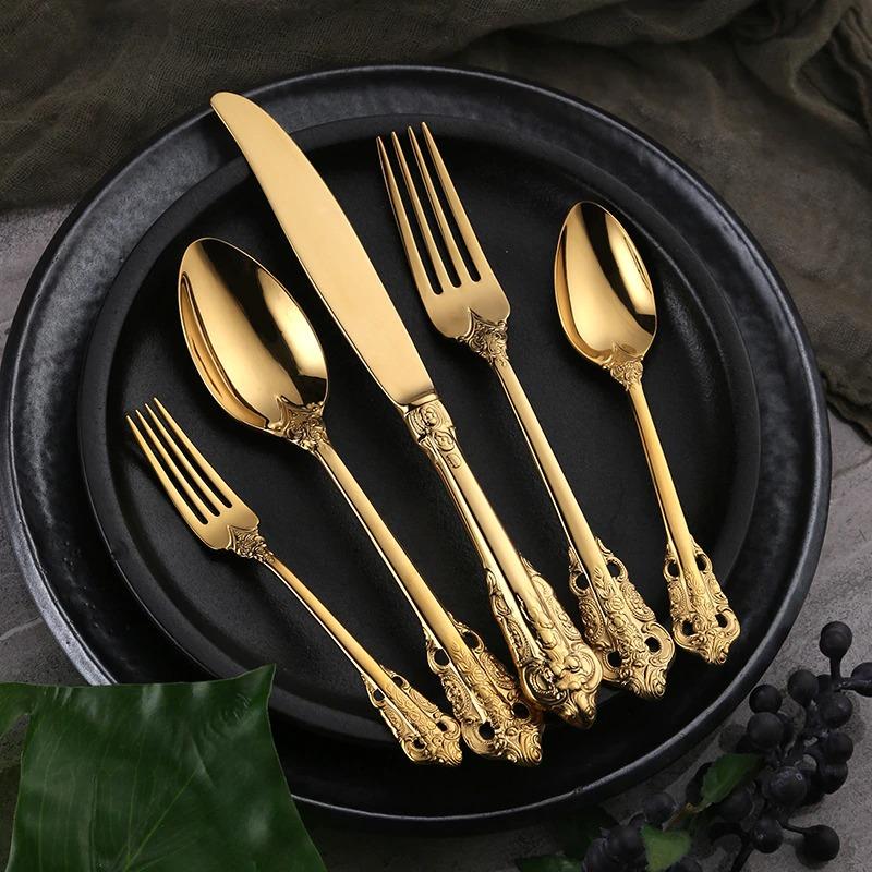 Gold Stainless Steel Cutlery Set – Elegant Silhouette Design