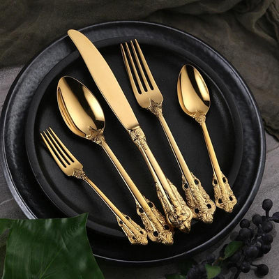 Gold Stainless Steel Cutlery Set – Elegant Silhouette Design