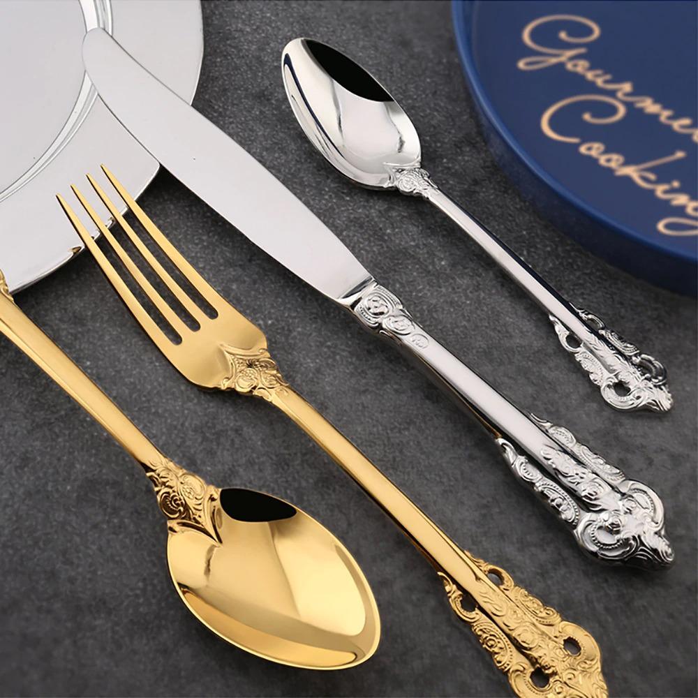 Gold Stainless Steel Cutlery Set – Elegant Silhouette Design