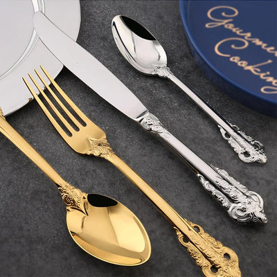 Gold Stainless Steel Cutlery Set – Elegant Silhouette Design