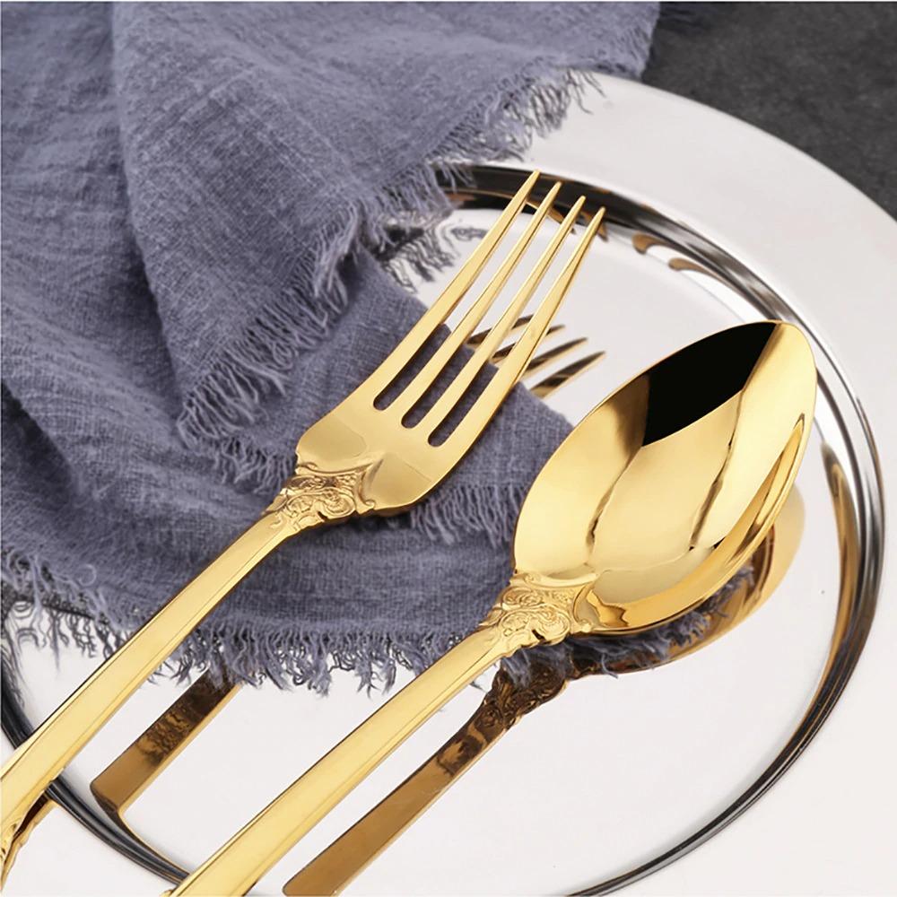 Gold Stainless Steel Cutlery Set – Elegant Silhouette Design